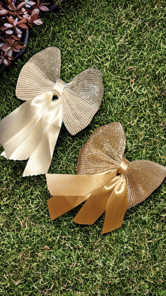 Oversized Shimmer Bows – Gold & Silver Variant (Pack of 2)